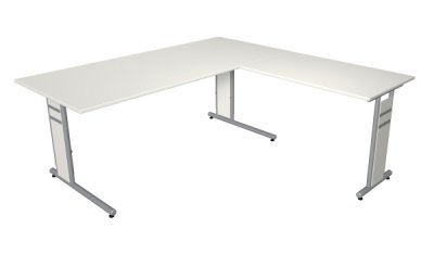 Winkelschreibtisch Form4 C-Fuss 180x180 cm Weiss